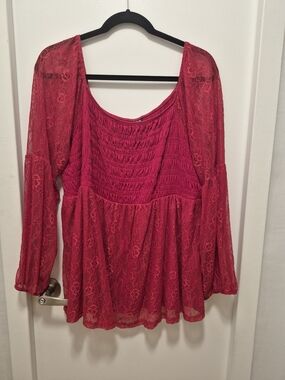 Women's Lace Peplum Blouse - Red